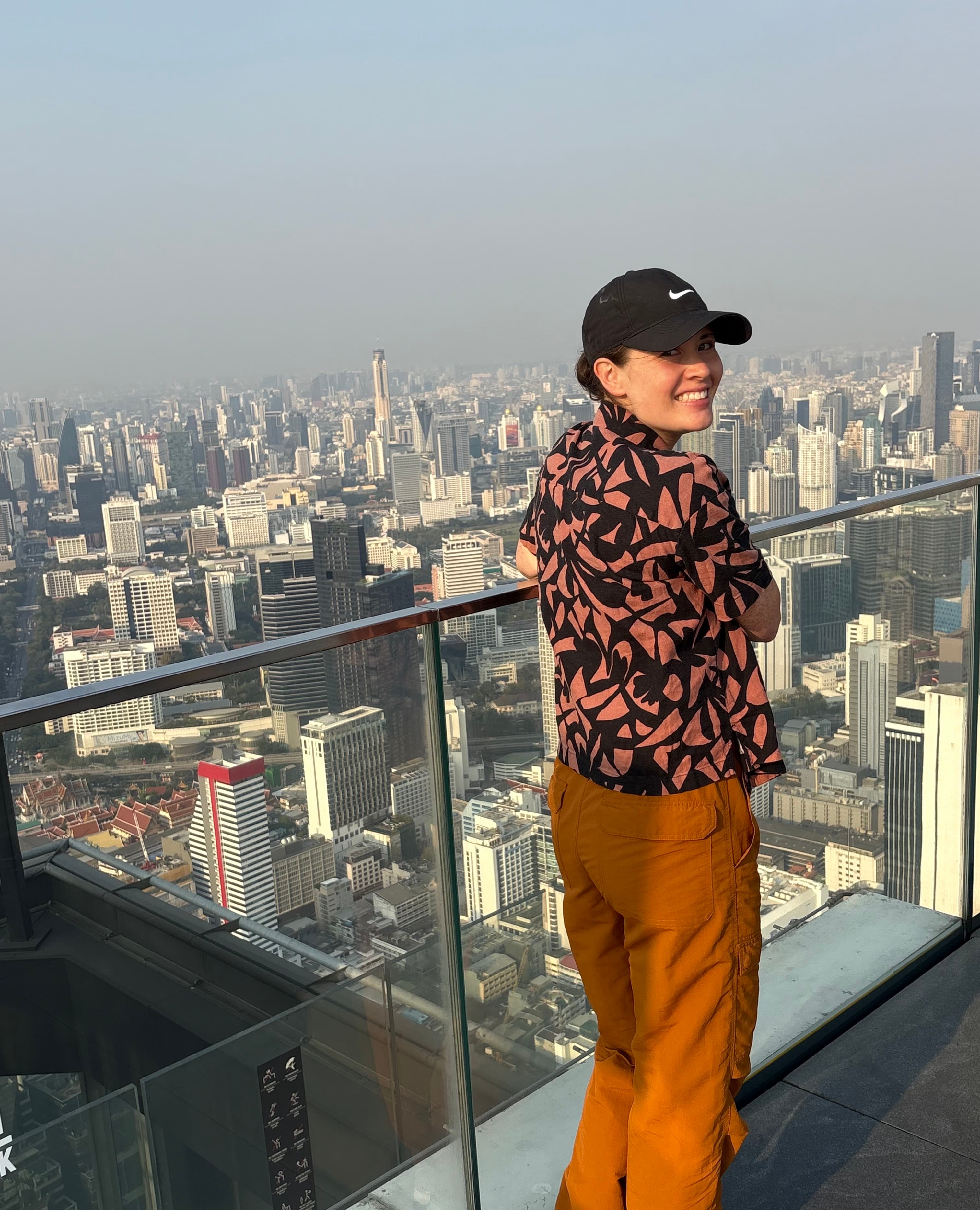 Coach El overlooking a city skyline